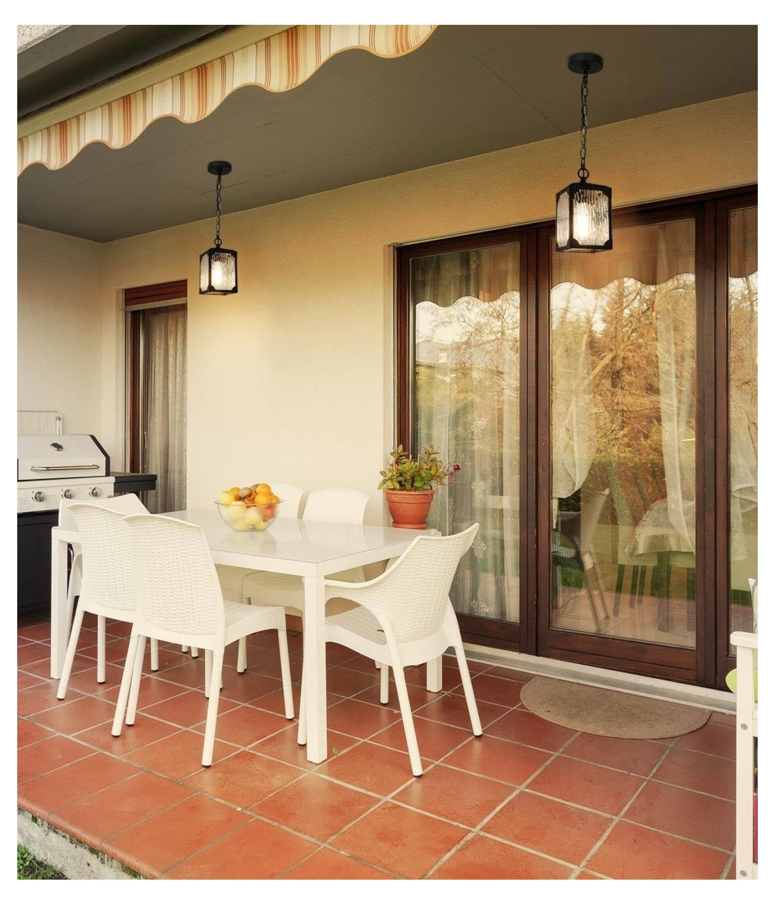 Outdoor Pendant Light Fixture, Farmhouse Exterior Lights, Anti-Rust Ceiling Outdoor Light with Water Ripple Glass, Square Hanging Lantern for Front Door, Entry, Porch, and Gazebo