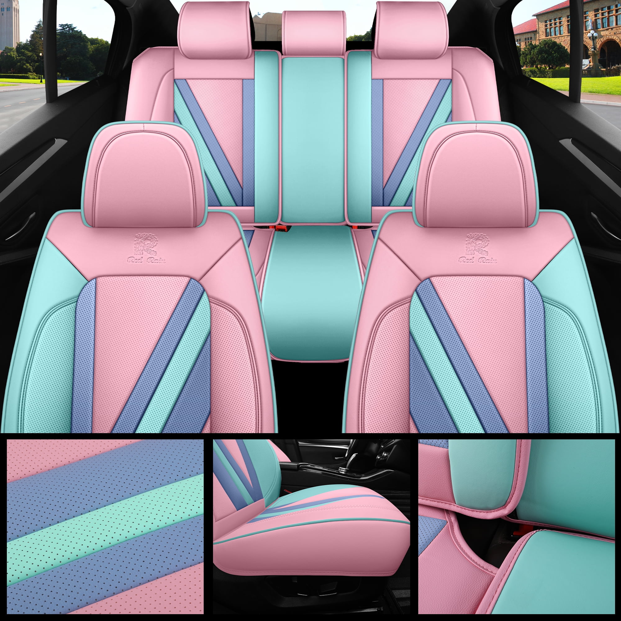 Red rain seat covers pink discount
