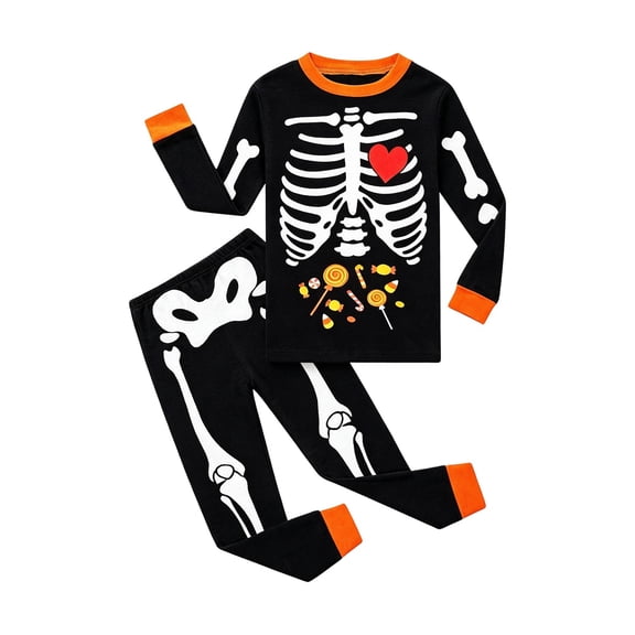 XAOFW Boys Girls Halloween Pajamas Skeleton Print Long Sleeve Tops Pants Toddler Kids Fall Winter Cozy Nightwear 2-3 Years