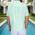 thumbnail image 5 of Men's Cotton Linen Polo Shirts Short Sleeve Striped V Neck Shirt Collared Beach Shirts Green, 5 of 8