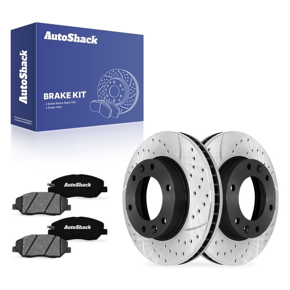 AutoShack Front Vented Drilled & Slotted E-Coated Brake Rotors   Ceramic Pads 6-PC Brake Kit Replacement for 2006-2012 Kia Sedona 2007-2010 Hyundai Entourage ShadowGuard 11.73" (297.9 mm)