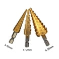 thumbnail image 3 of 3 PC HSS Titanium Step Drill Bit Set Cobalt Multiple Hole Step Drill Bit Set + Aluminum Case or Sheet Metal   Multiple Hole Stepped Up Bits for DIY Lovers, 3 of 9