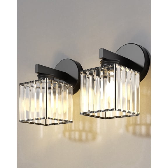2Pack Wall Sconces, Hardwired Crystal Wall Sconces Light, Modern Sconces Wall Lamp, E26 Socket, Bulbs Included, Wall Lights for Bedroom,Living Room,Hallway,Entryway