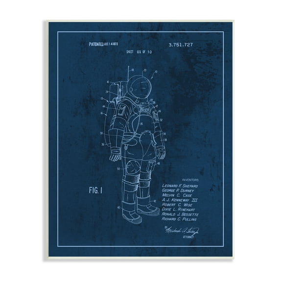 Stupell Industries Traditional Space Suit Patent Outer Space Inventors Blueprint Novelty Painting Unframed Art Print Wall Art, 10 x 15, Design by Daphne Polselli