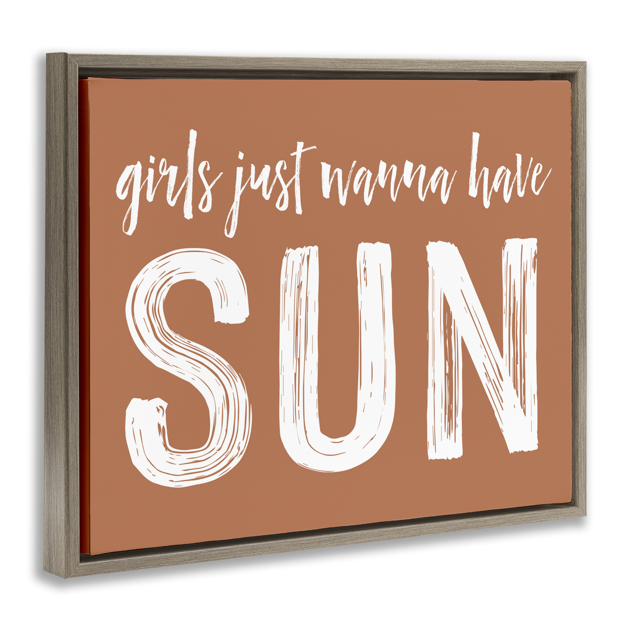 Girls Wanna Have Sun Brown Brown Framed Floater Canvas Wall Art, design by Lettered and Lined