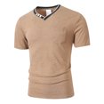 thumbnail image 3 of Men's V Neck T-Shirt Short Sleeve Slim Casual Top With Chest Pocket Summer Lightweight Tee Khaki M, 3 of 5