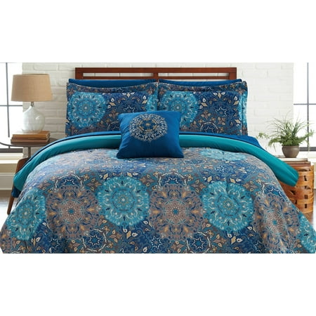 Bold Printed Damask Reversible 8-Piece Complete Bedding Set, Queen