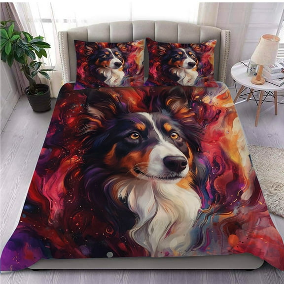 3 Pieces Duvet Cover Set Collie Dog 3D Print Bedding 1 Duvet Cover 2 Pillowcases Natural Animals Comforter Sets Soft Breathable for Boys Girls Children D1qHS5