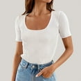 thumbnail image 2 of Women's 2025 Short Sleeve Square Neck T Shirts Slim Fitted Summer Ribbed Knit Basic Casual Tee Tops, 2 of 4