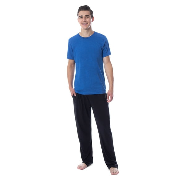 Intimo Men's 2 Piece Pajama Set Cotton/Poly Blend Jersey Knit Lounge Pants With Soft T-Shirt Top