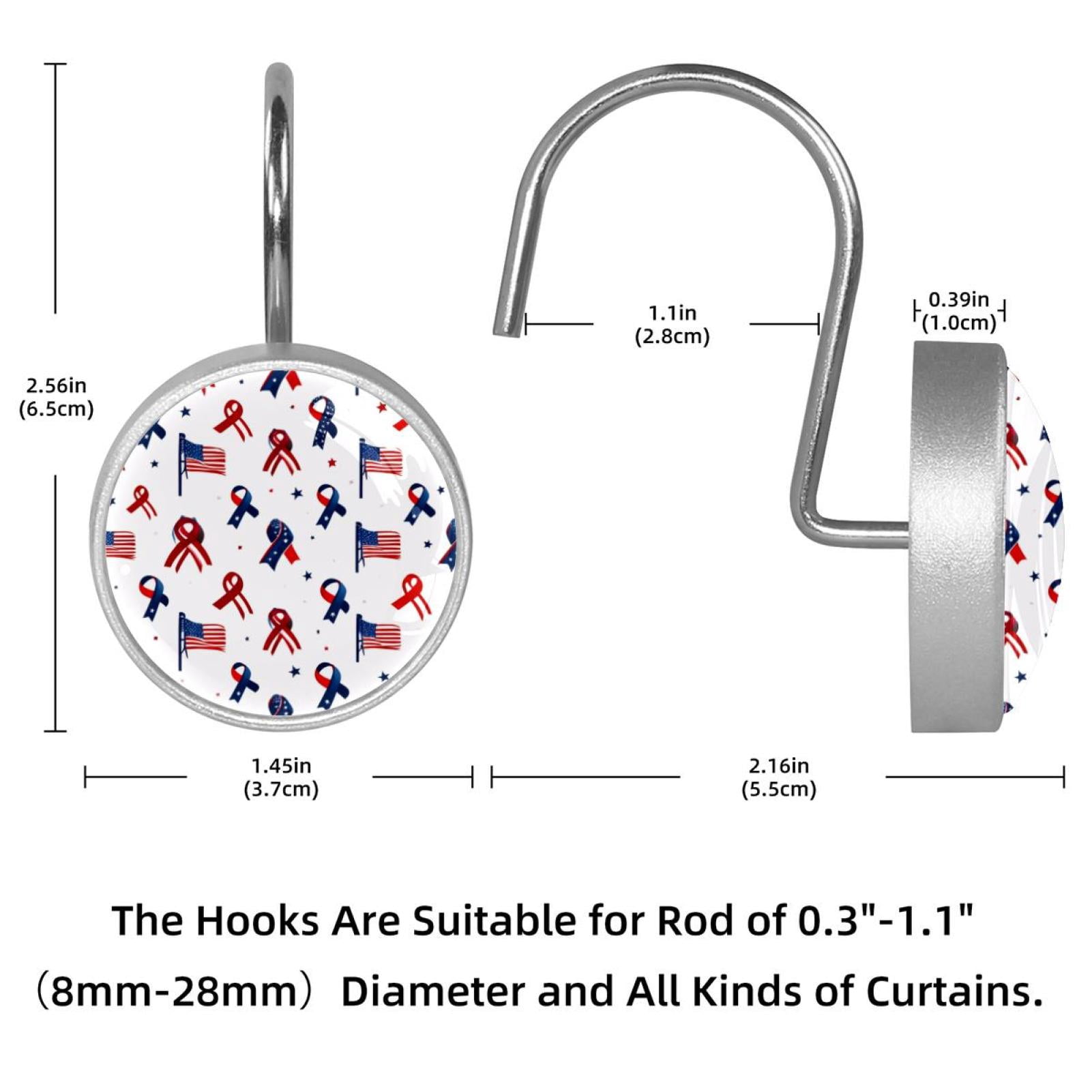 12pcs Decorative Shower Curtain Hooks, Rust Resistant Shower Rings for Bathroom Living Room,Rustproof Stainless Steel Rings for Shower Curtain and Liner Rods,4th of July Bows Flags