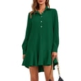 thumbnail image 3 of Long Sleeve Women Casual Button Down Shirt Dress Collared Pleated Swing Mini Dresses, 3 of 7