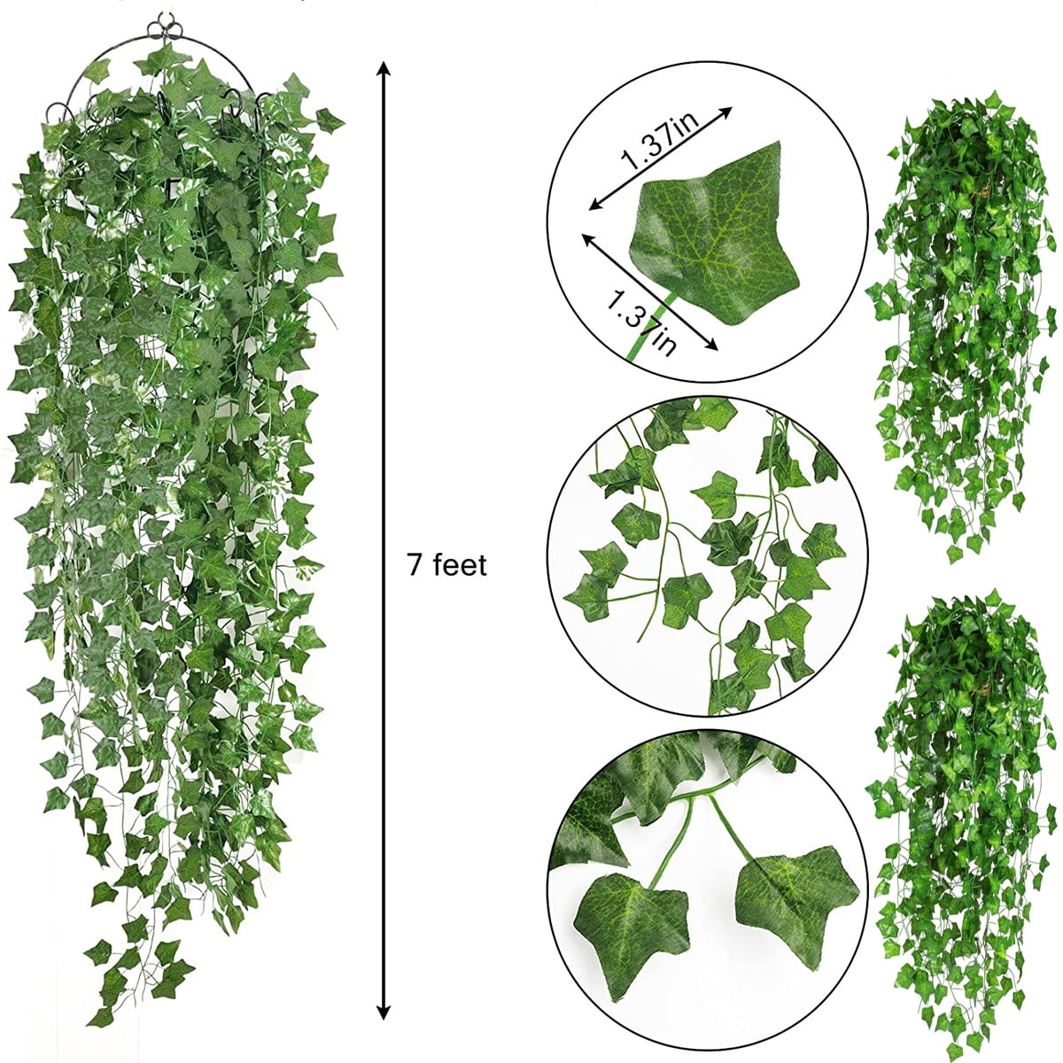 Artificial Ivy Garland,Ivy Garland Fake Vines UV Resistant Green Leaves