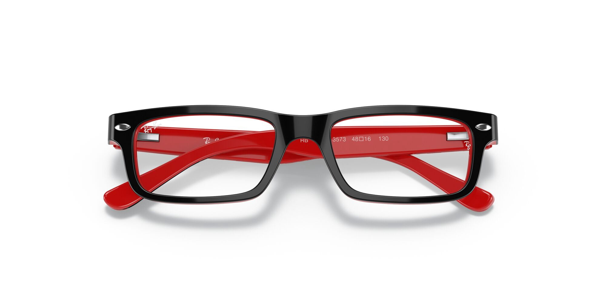 Ray-Ban Youth Size 48 0RY1535 Prescription Eyeglasses with Case, Black on Red/Demo Lens