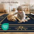 thumbnail image 4 of ODIKA 4'x6' Navy Blue Art Geometric Border Washable Area Rug Vintage Style With Ornate Corner Details And Central Medallion Motifs Stain Resistant, Low Pile, Easy Care for Dorm Room, Small Living, 4 of 7