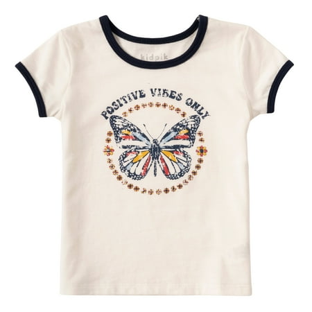

KIDPIK Girls Short Sleeve Knit Graphic Ringer T Shirt Size: 12 Months - XXL (16)