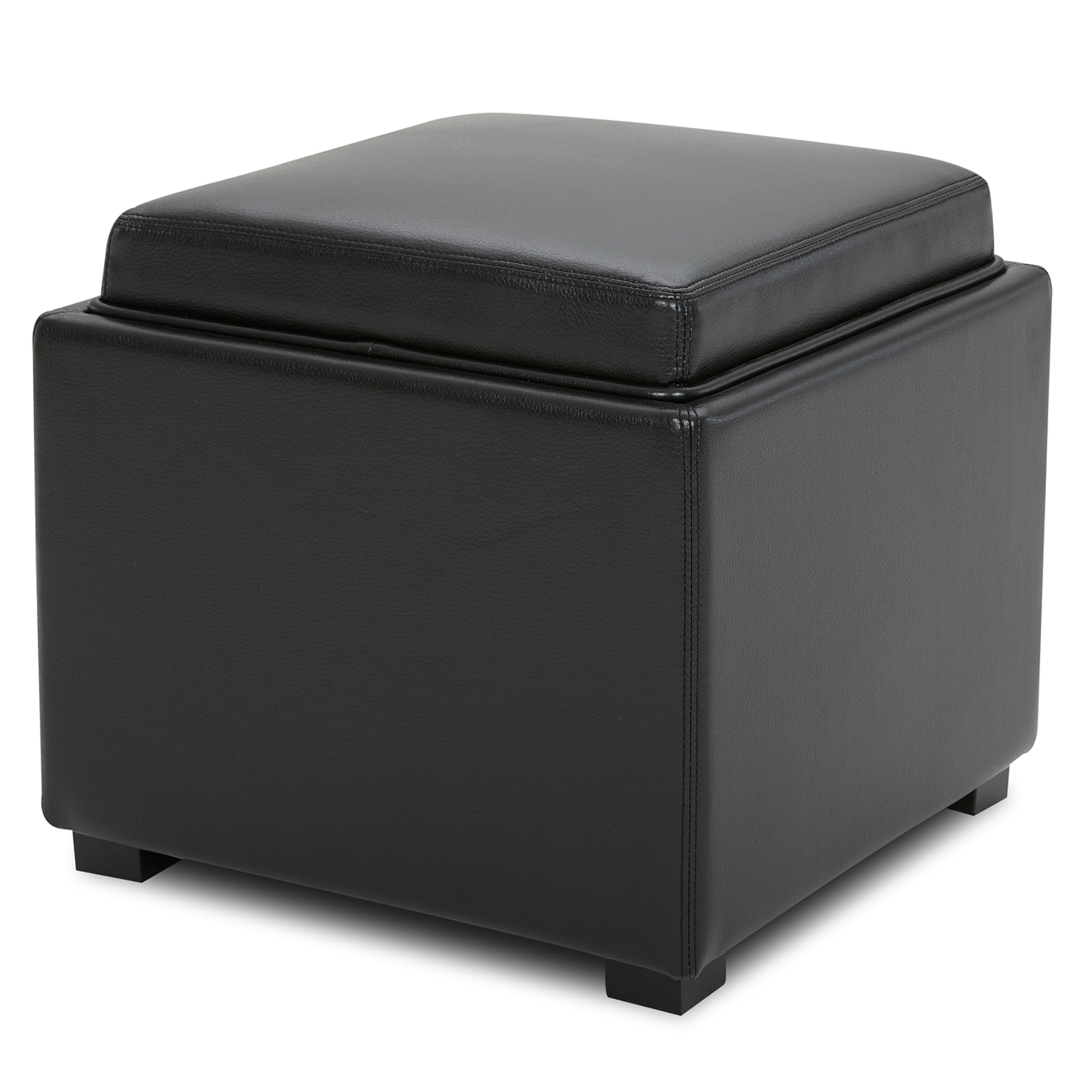 CHITA Faux Leather Storage Stool Ottoman, Foot Rest Stool Seat, Black