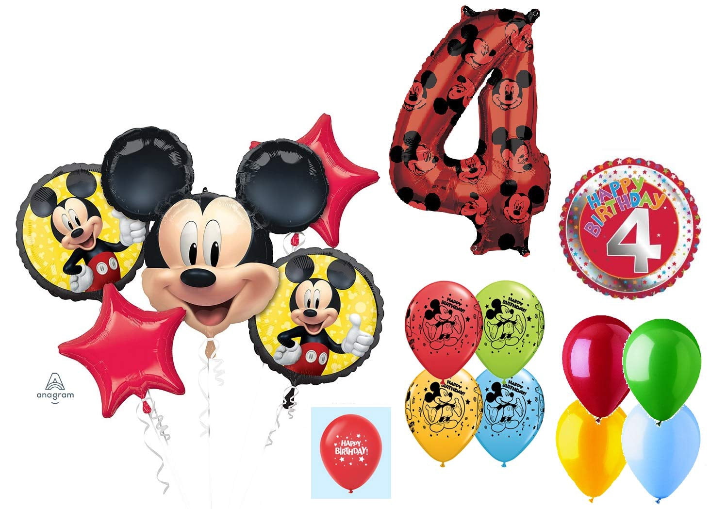 DalvayDelights Mickey Mouse 4th #4 Fourth Birthday Forever 16 Piece Mylar & Latex Balloons Bouquet Set New!