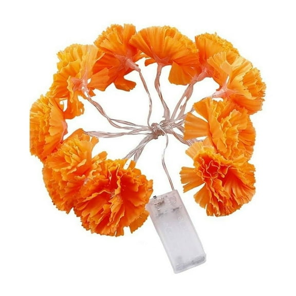 Artificial Marigold Flower String Lights, Battery Operated Orange Garland for Home Decor, Festivals, Parties, Weddings, 2.5m 20 LED Lights