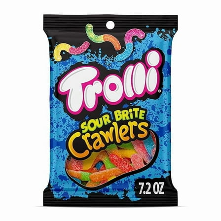 Pack of 1 Trolli Sour Brite Crawlers, Candy, Cherry-Lemon, Strawberry-Grape & Orange-Lime, Sweet and Sour, Gummy Worms, 7.2 oz