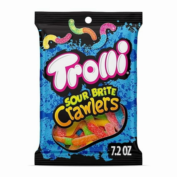 Pack of 1 Trolli Sour Brite Crawlers, Candy, Cherry-Lemon, Strawberry-Grape & Orange-Lime, Sweet and Sour, Gummy Worms, 7.2 oz