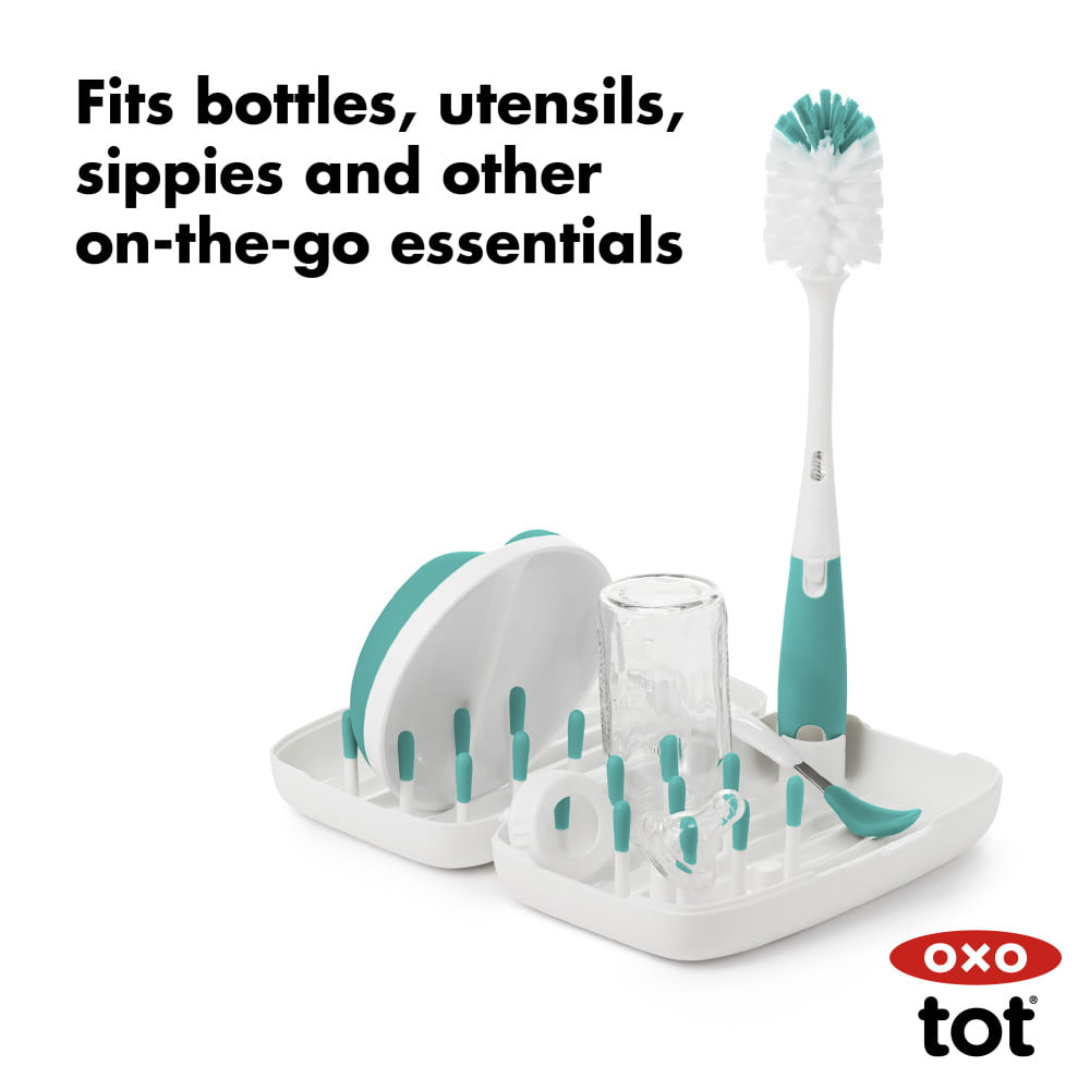 OXO Tot On-The-Go Drying Rack and Bottle Brush - Green