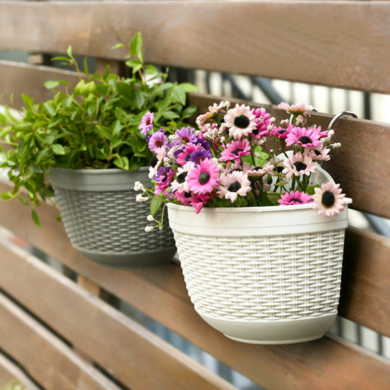 Wall and Railing Plastic Pots, Hanging Planters with S Hooks, Indoor and  Outdoor Half Round Plant Holders for Fence, Balcony or Rails, Display Herb