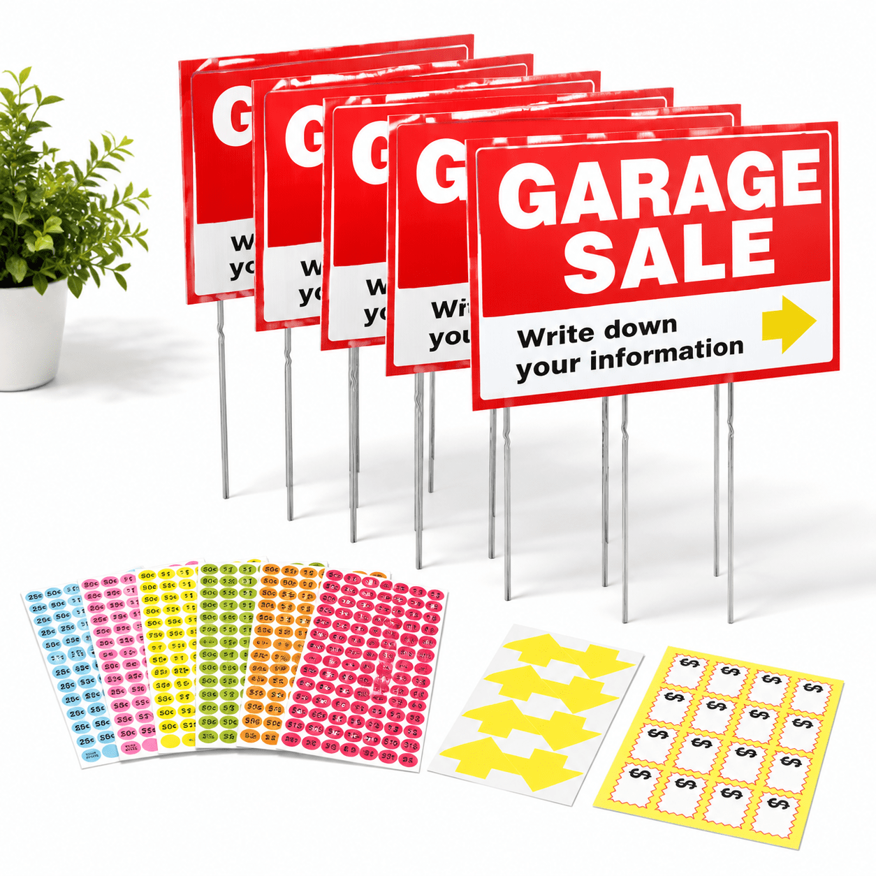 5 Pack Large Corrugated Plastic Yard Signs with Metal Stakes
