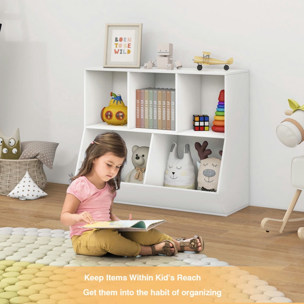 YYAo Kids Book Rack Storage Bookshelf, Toy Storage Organizer Bookshelf,5-Cube Wooden Kids Toy Storage Organizer with Anti-Tipping Kits-White