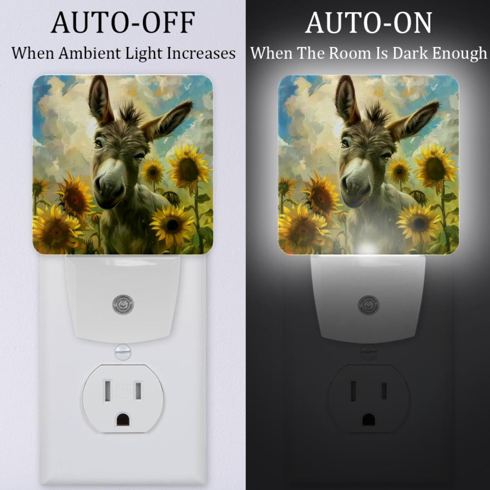 PhooArto Funny Donkey Sunflower Plug in LED Night Light Auto Sensor Dusk to Dawn Decorative Night for Bedroom, Bathroom, Kitchen, Hallway, Stairs, Baby's Room, Energy Saving