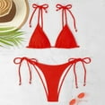 thumbnail image 4 of JIANJIA Swim Suits for Women Summer Solid Color Sexy Lace Up Spaghetti Strap Brassiere With Thongs Two Piece Bikinis Swimwears Beachwear,Red,S, 4 of 6
