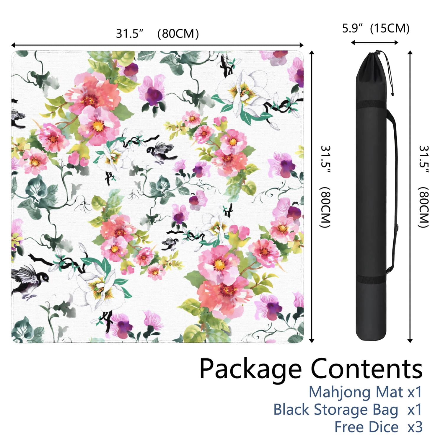 Premium Floral Pattern Extra Large Game Table Mat 31.5x31.5 Inch Rubber Pad with Anti-Slip Backing Reduces Tile Noise for Cards and Boards