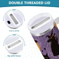 thumbnail image 3 of Yayeee 30oz Stainless Steel Tumbler with Straw and Handle Double-Wall Insulated Travel Water Bottle, Purple Halloween Black Cat, 3 of 8