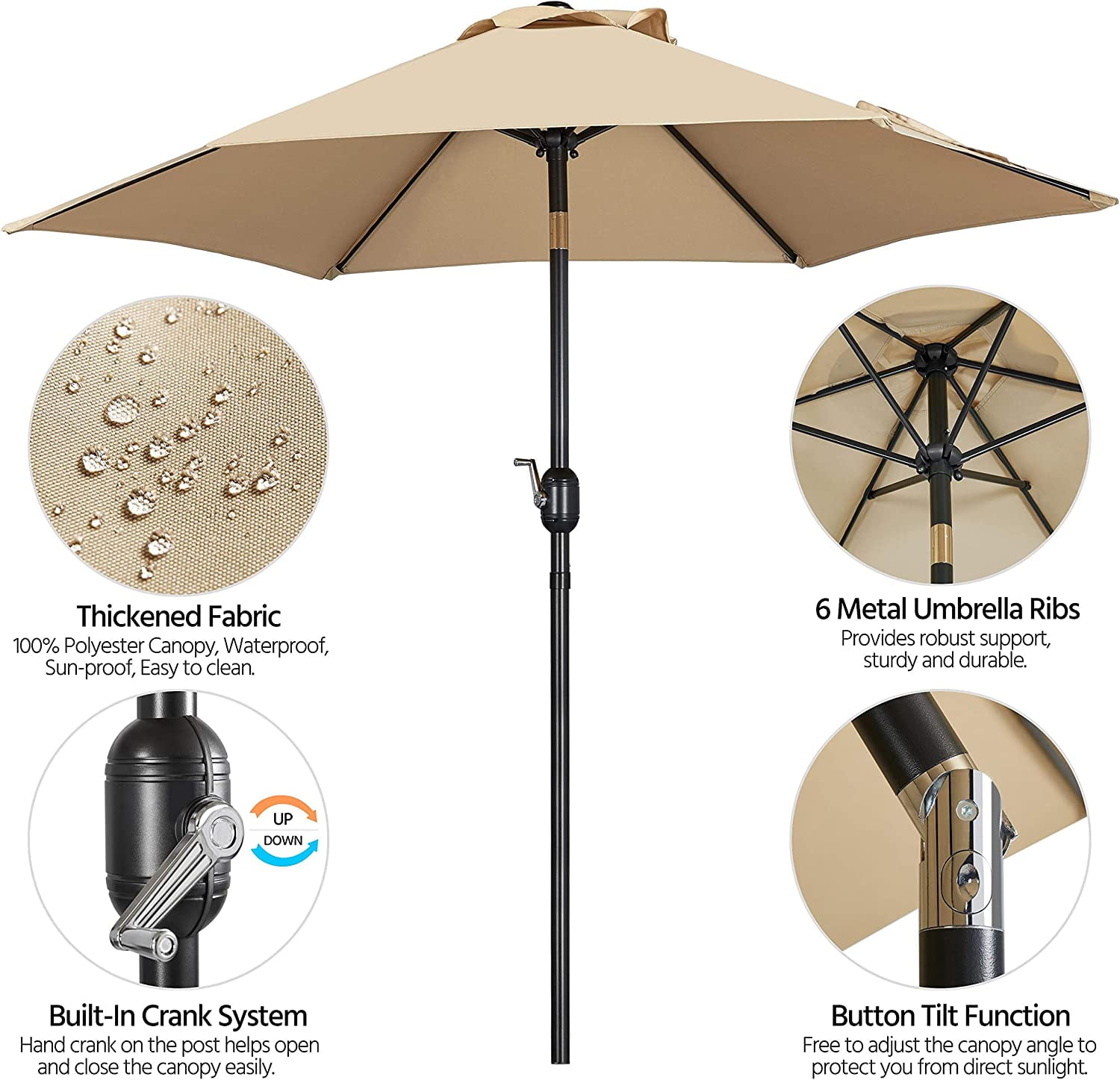 Librala Grace 7.5FT Patio Umbrella Outdoor with Heavy Duty Base Included,Table Umbrella with Push Button Tilt and Crank, UV Protection Waterproof for Yard/Outdoor/Wedding Parties and Events - Tan