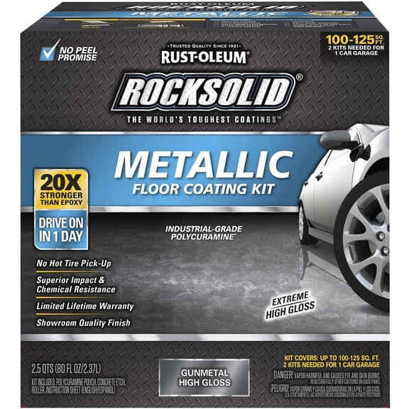 Rust-Oleum 299743 RockSolid Metallic Garage Floor Coating Kit, 80 fl oz, Gunmetal