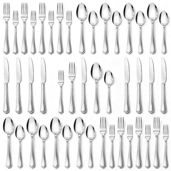 40-Piece Silverware Set, Vesteel Stainless Steel Flatware Set Service for 8, Modern Tableware Cutlery Set for Home and Restaurant, Smooth Edge & Mirror Finish, Dishwasher Safe