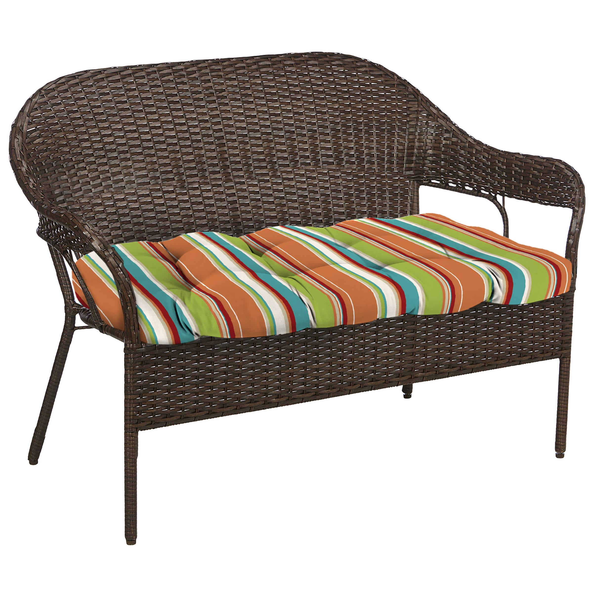Jordan Manufacturing 3-Piece Covert Breeze Multicolor Stripe Tufted Outdoor Cushion with 1 Wicker Bench Cushion and 2 Wicker Seat Cushions