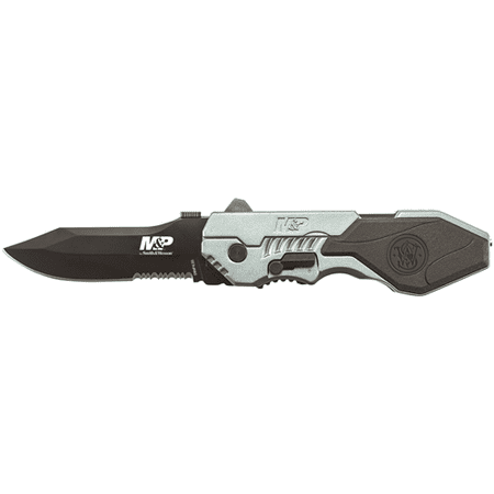 Smith and Wesson Large Military and Police M.A.G.I.C. Assisted Opening Liner Lock Folding Knife Partially Serrated Clip Point Blade Aluminum