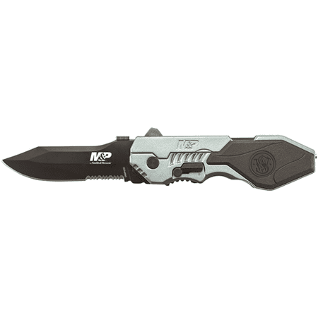 - Smith and Wesson Large Military and Police M.A.G.I.C. Assisted Opening Liner Lock Folding Knife Partially Serrated Clip Point Blade Aluminum Handle