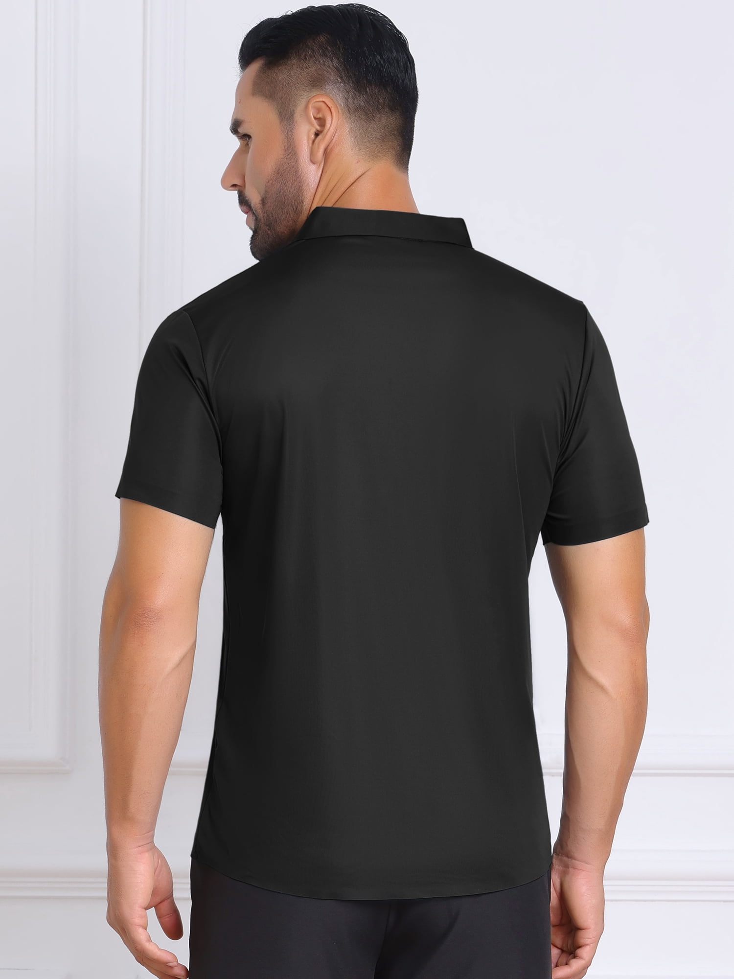 DARING DIVA Men's Button Down Point Collar Short Sleeve Business Dress Shirt 2XL Black