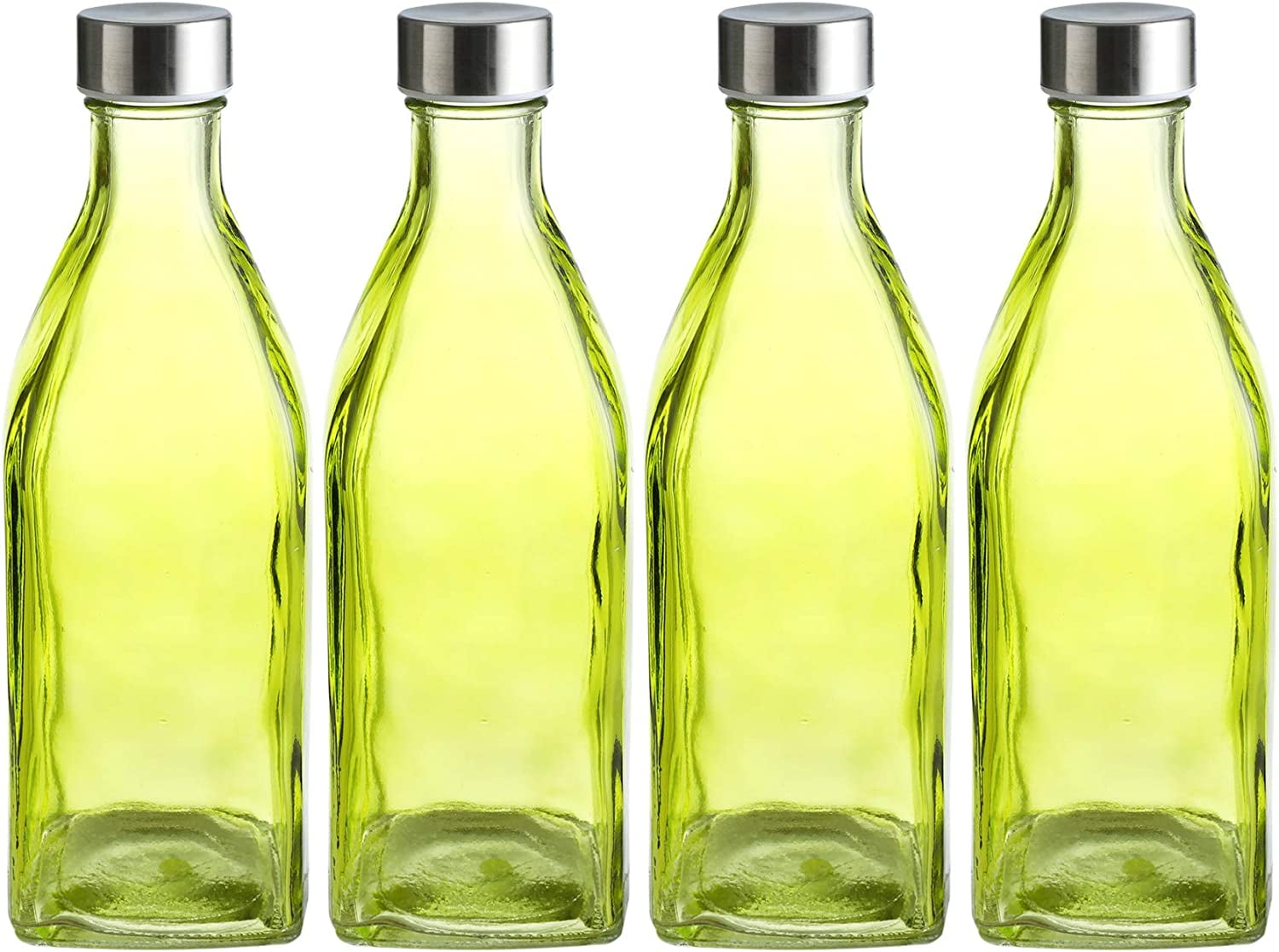 34 Oz Square Glass Water Bottles, Stainless Steel Leak Proof Lid, 4