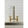 thumbnail image 3 of Kingston Brass GS1277BEX Essex Double-Handle 2-Hole Deck-Mount Pre-Rinse Bridge Kitchen Faucet in Brushed Brass, 3 of 7