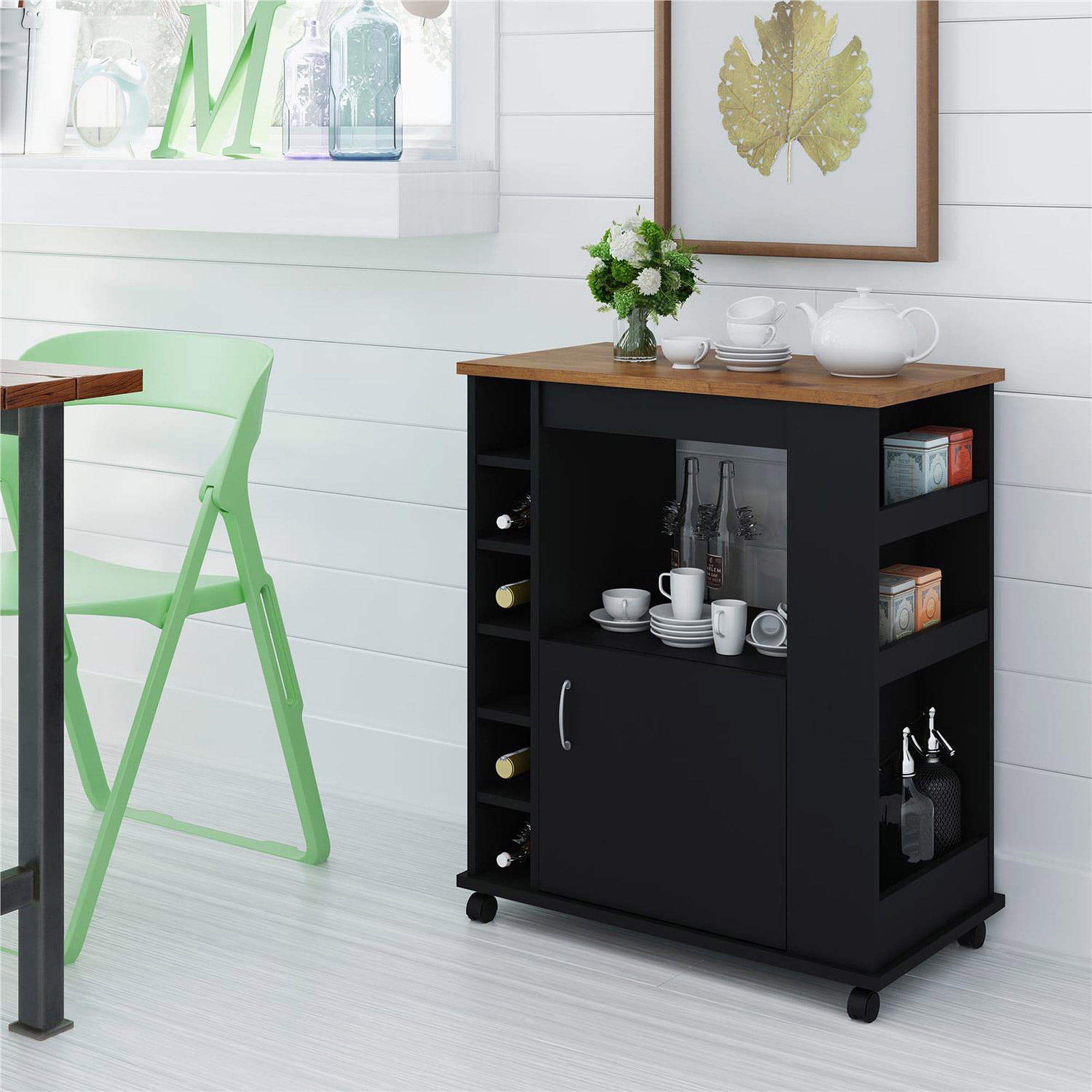 Ameriwood Home Williams Kitchen Cart Black Old Fashioned Pine