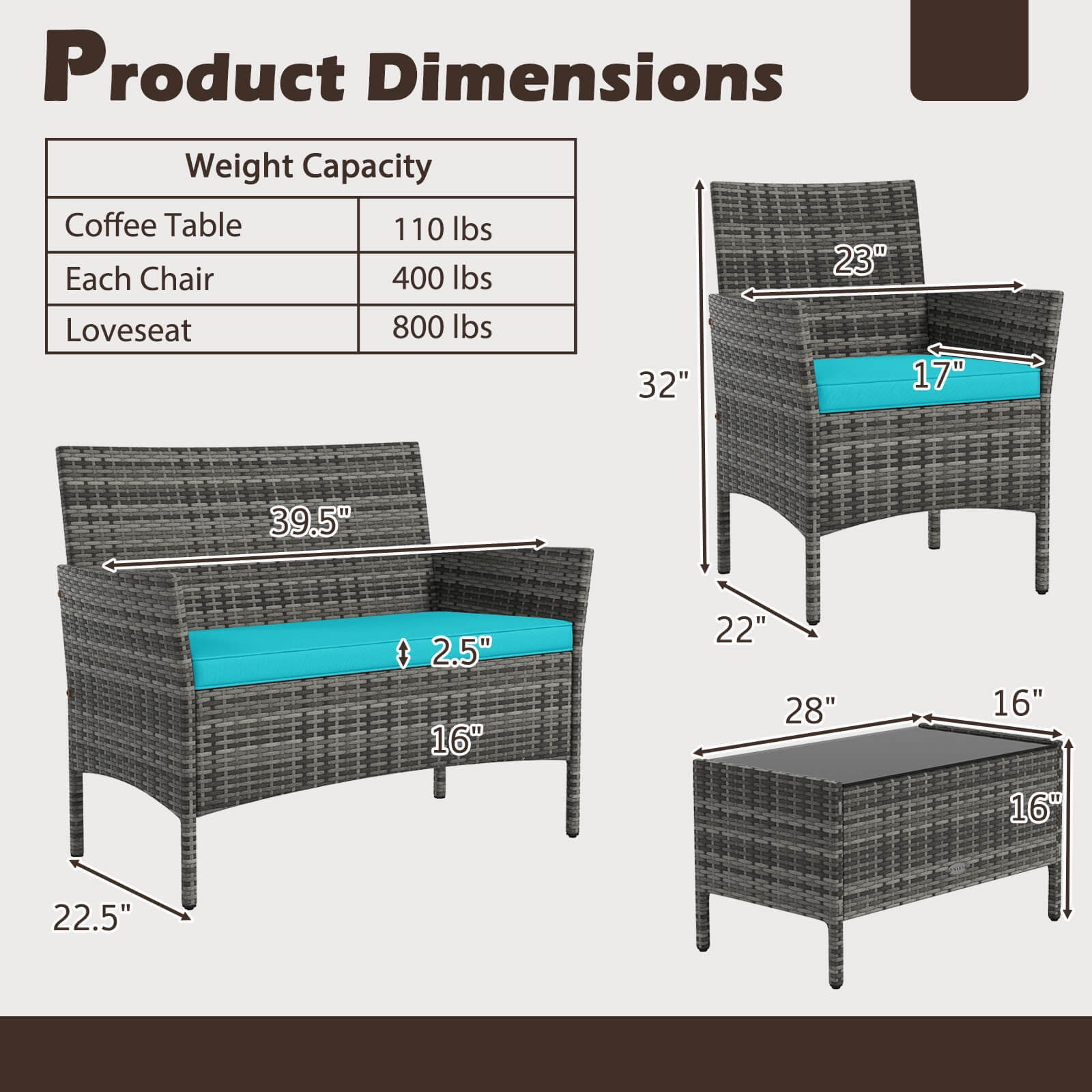 Costway 8 PCS Patio Furniture Set with Washable Cushions and Tempered Glass Coffee Table