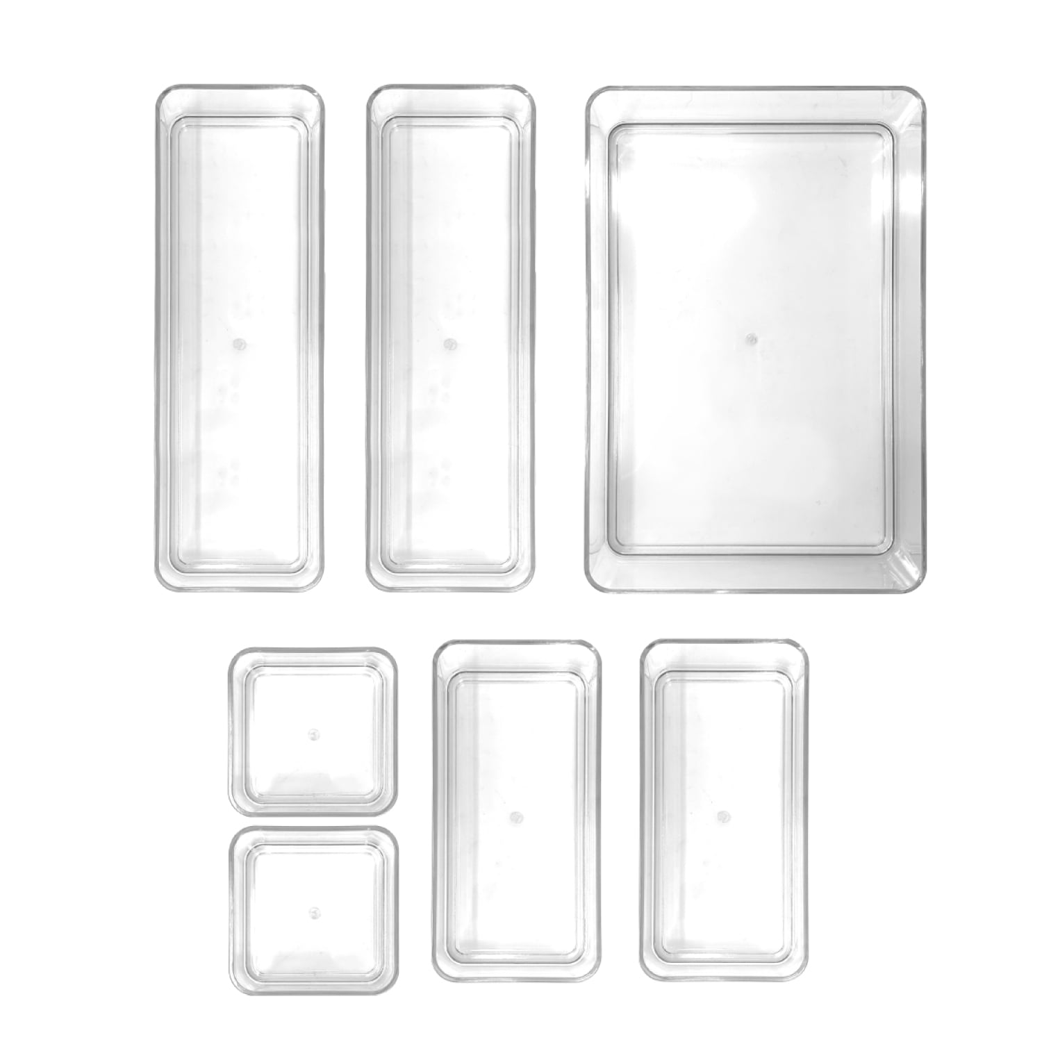 Isaac Jacobs Clear Stackable Drawer Organizer Set, 7-Piece – Multi-Size Plastic Storage Bins for Kitchen, Bathroom, Vanity, Office, and Home Organization