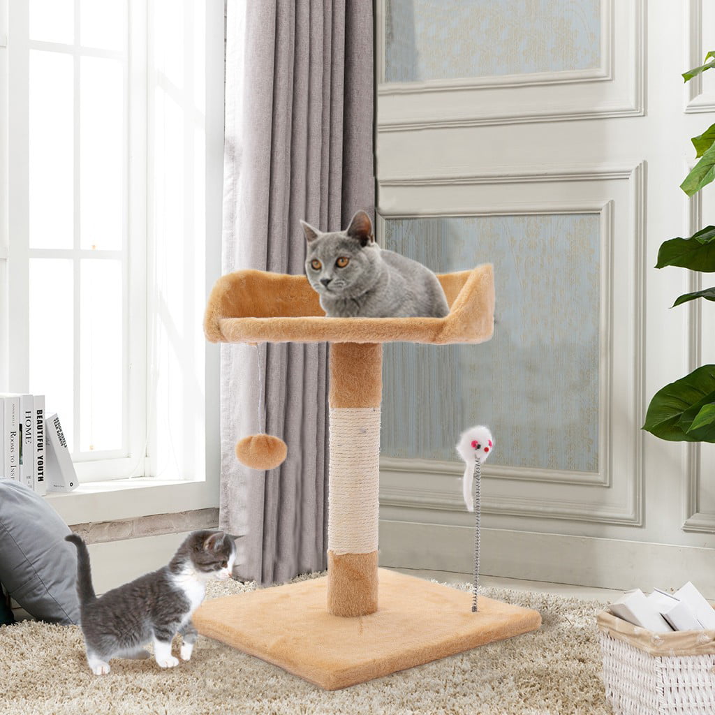 67i Cat Tree Cat Tower with Natural Sisal Scratching Posts Cat Activity Platform Furniture with Hanging Ball and Spring Plush Mouse Toys for Kitten Small Cats 