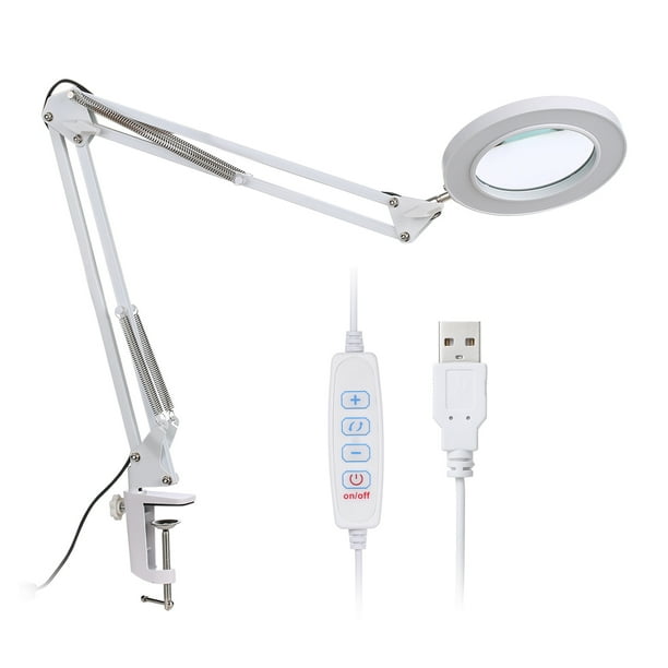 MIXFEER Magnifying Glass Magnifier with LEDs Clamp Clip Light 8X Magnification 10 Levels Adjustable Brightness Dimmable 3 Colors Temperature Changing Desk Lamp USB Powered Operated with Foldable Fle