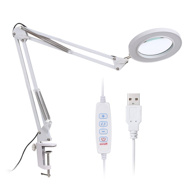 2 En 1 8X Lupa Led Brazo Largo Clip Lámpara de Mesa 3 Temperatura de Color Blanco Tomshoo Lámpara de escritorio
