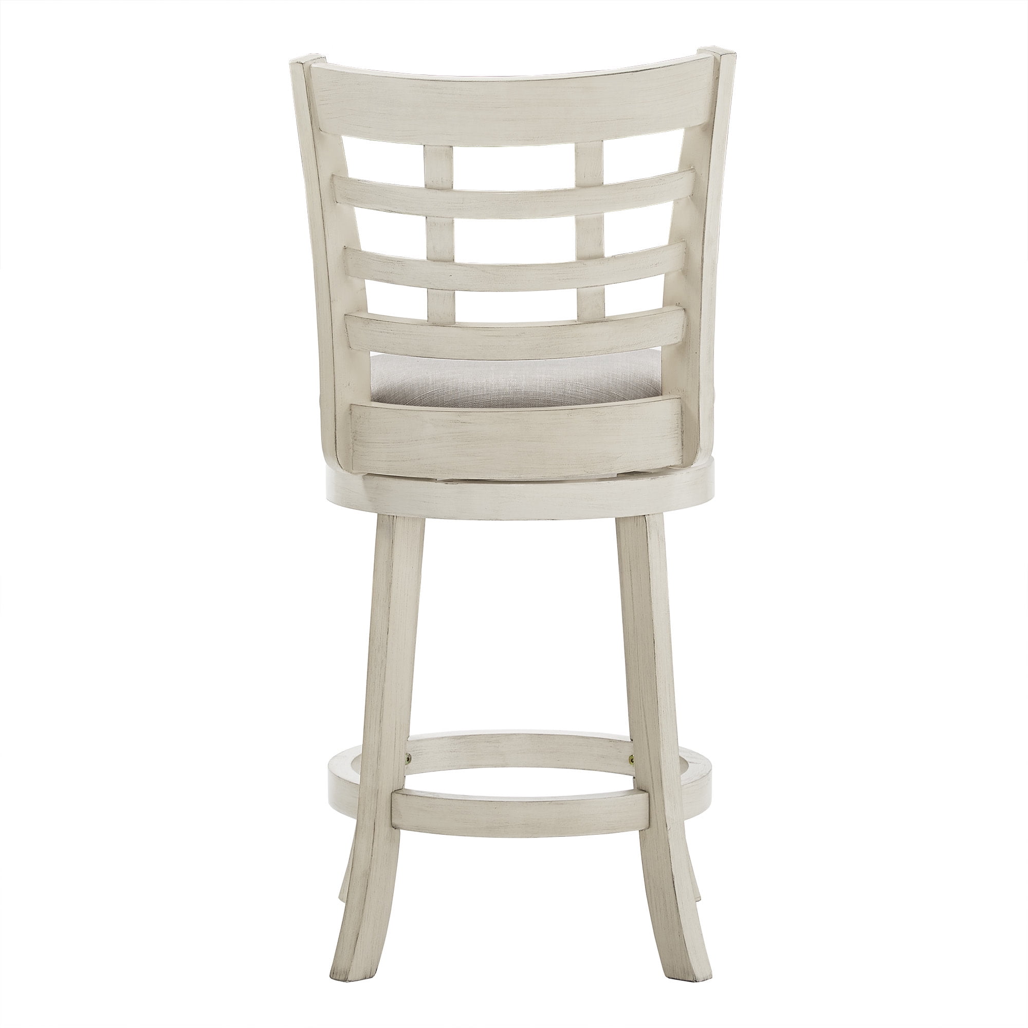 Weston Home Shapel Window Back 24"H Swivel Counter Height Stool, Antique White Finish, Grey Linen