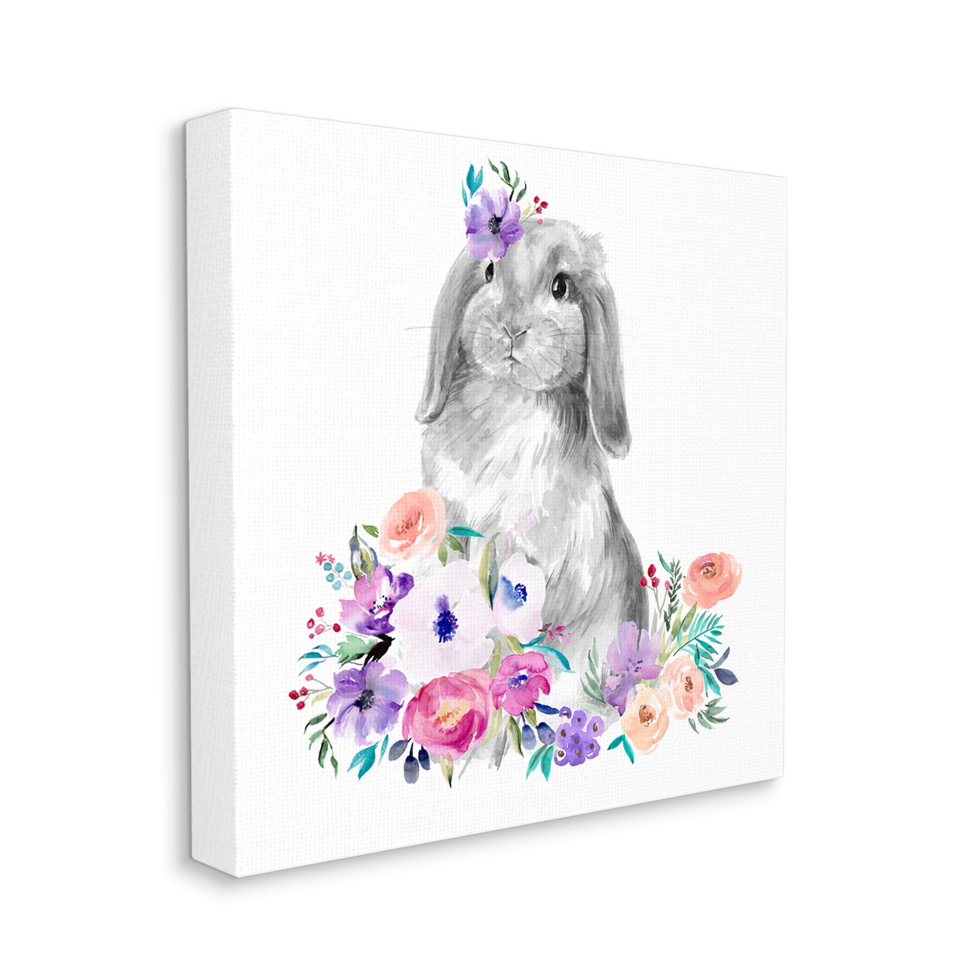 Stupell Industries Spring Florals Rabbit Animals & Insects Painting Gallery Wrapped Canvas Print Wall Art, 30 x 30